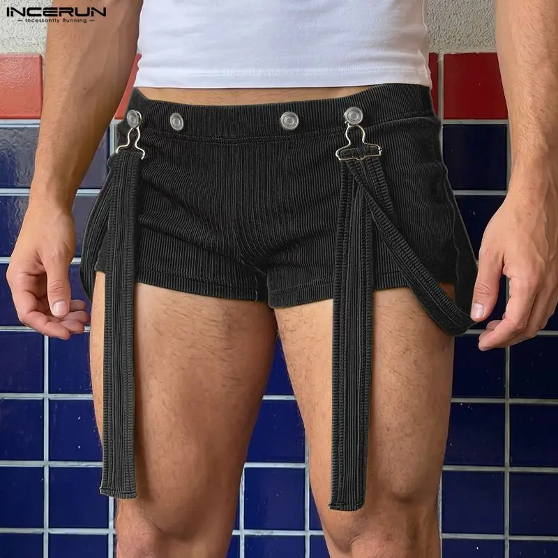 INCERUN Men's Shorts Rompers Solid Summer 2026 Casual Straps Overalls For Man Playsuits Streetwear Fashion Men Bottoms Shorts