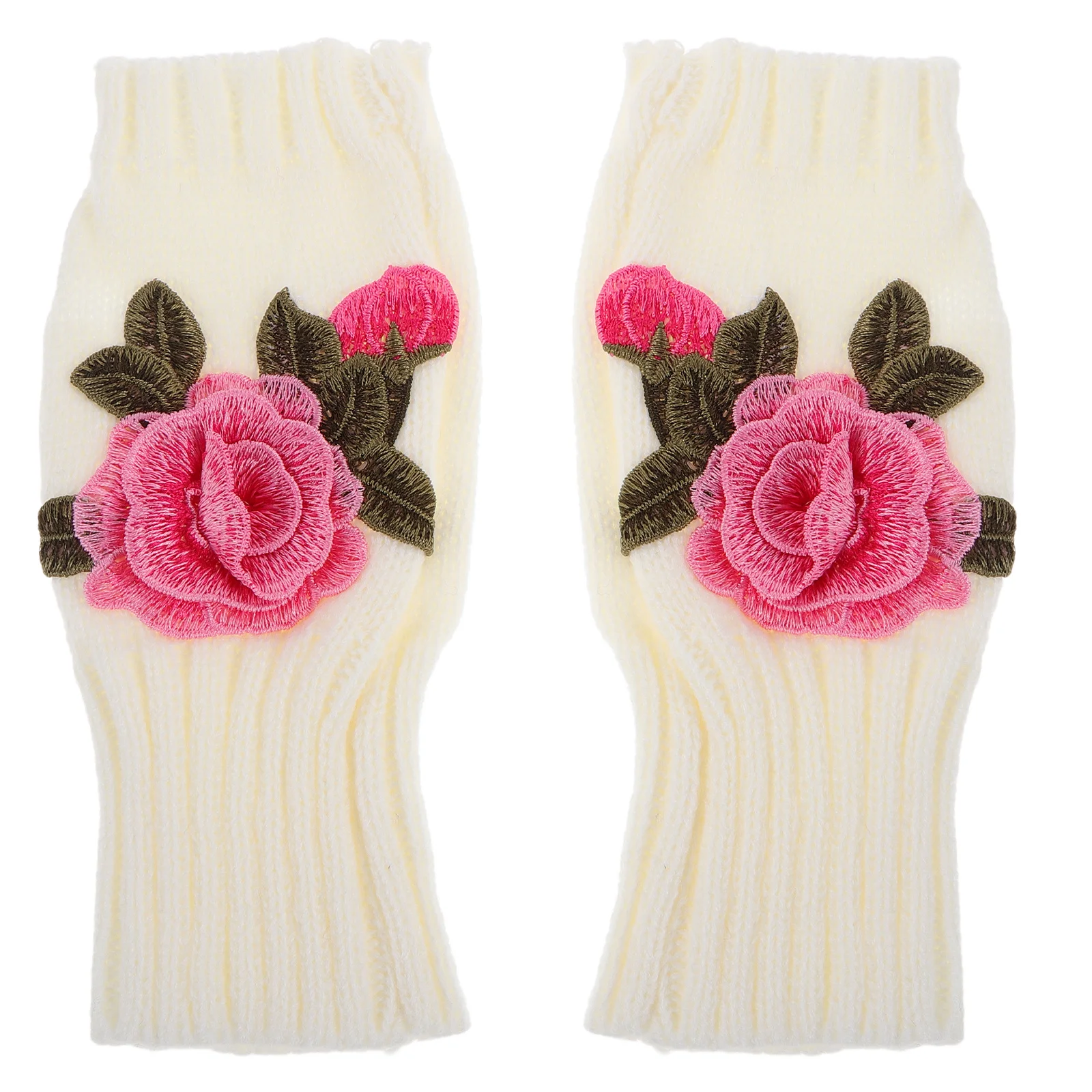 1 زوج المرأة قفازات بدون أصابع محبوك نصف اصبع قفازات مع نمط الأزهار الدافئة لخريف شتاء ارتداء اليومي
