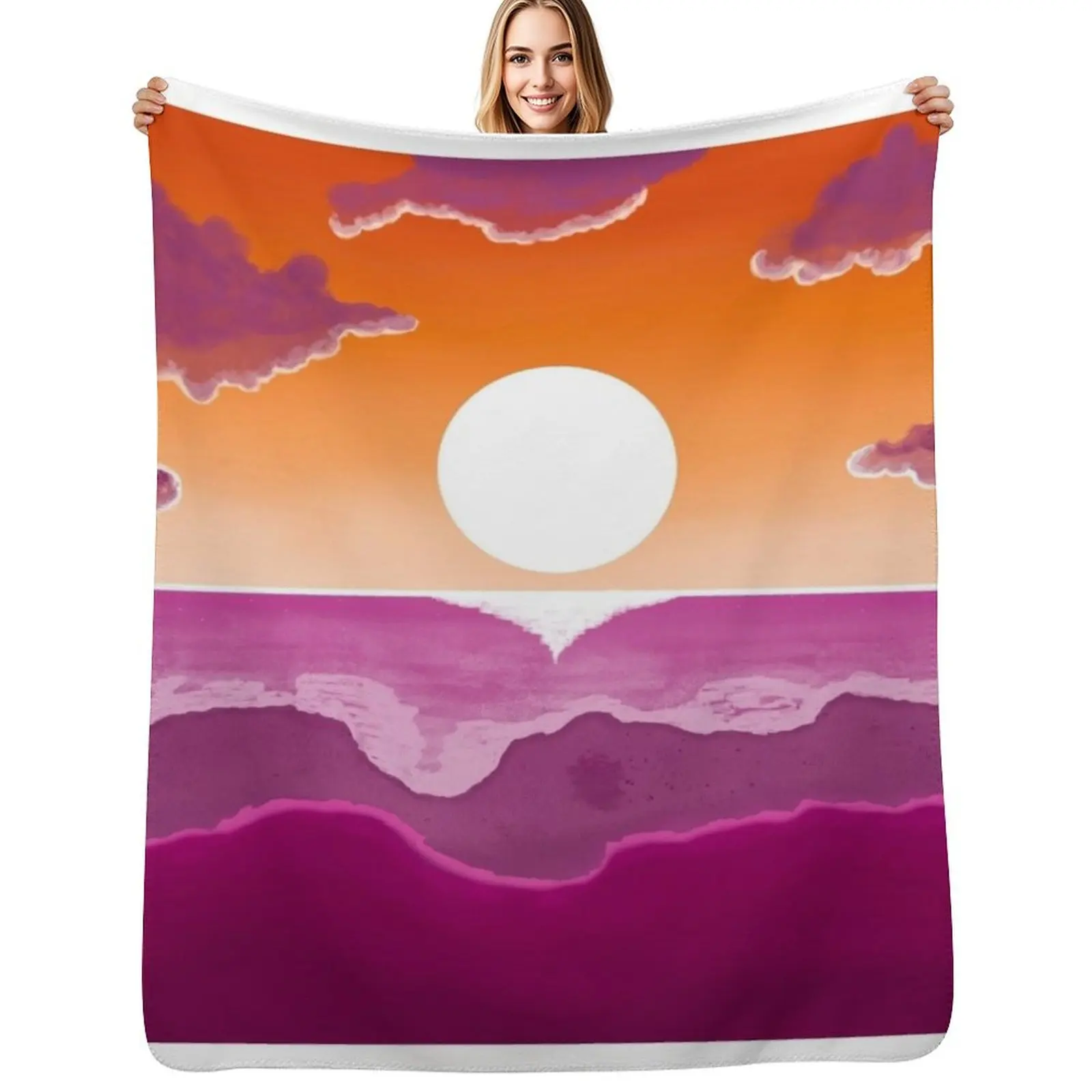 subtle stealth lesbian sunset flag - subtle lgbt flag design Throw Blanket Soft Beds Stuffeds Hairys warm for winter Blankets