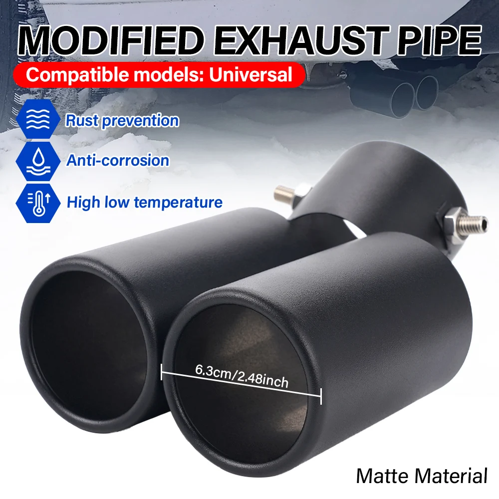 

1pcs Universal Car Dual Outlet Exhaust Tip Stainless Steel Black Exhaust Tips Muffler Tail Double Pipe Tube Tips Car Accessories