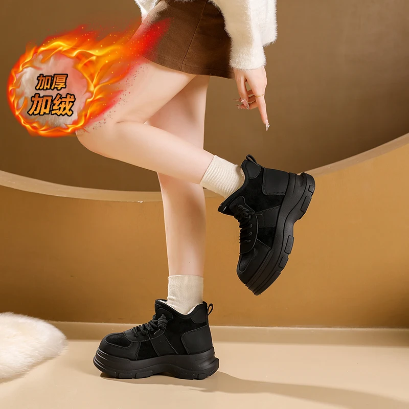 CRLAYDK المرأة مكتنزة الثلوج الأحذية الكاحل الدافئة الفراء اصطف الشتاء الانزلاق على الجوارب القصيرة أحذية منصة المشي في الهواء الطلق بوتاس #6