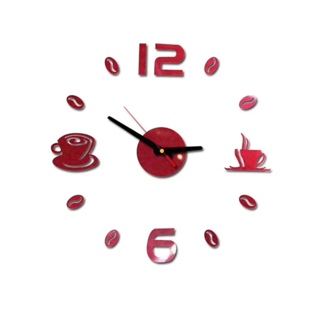 Clock Digital Wall Sticker Modern Design DIY Kitchen  Living Room Home Decor Diy Quartz Needle coffee cup