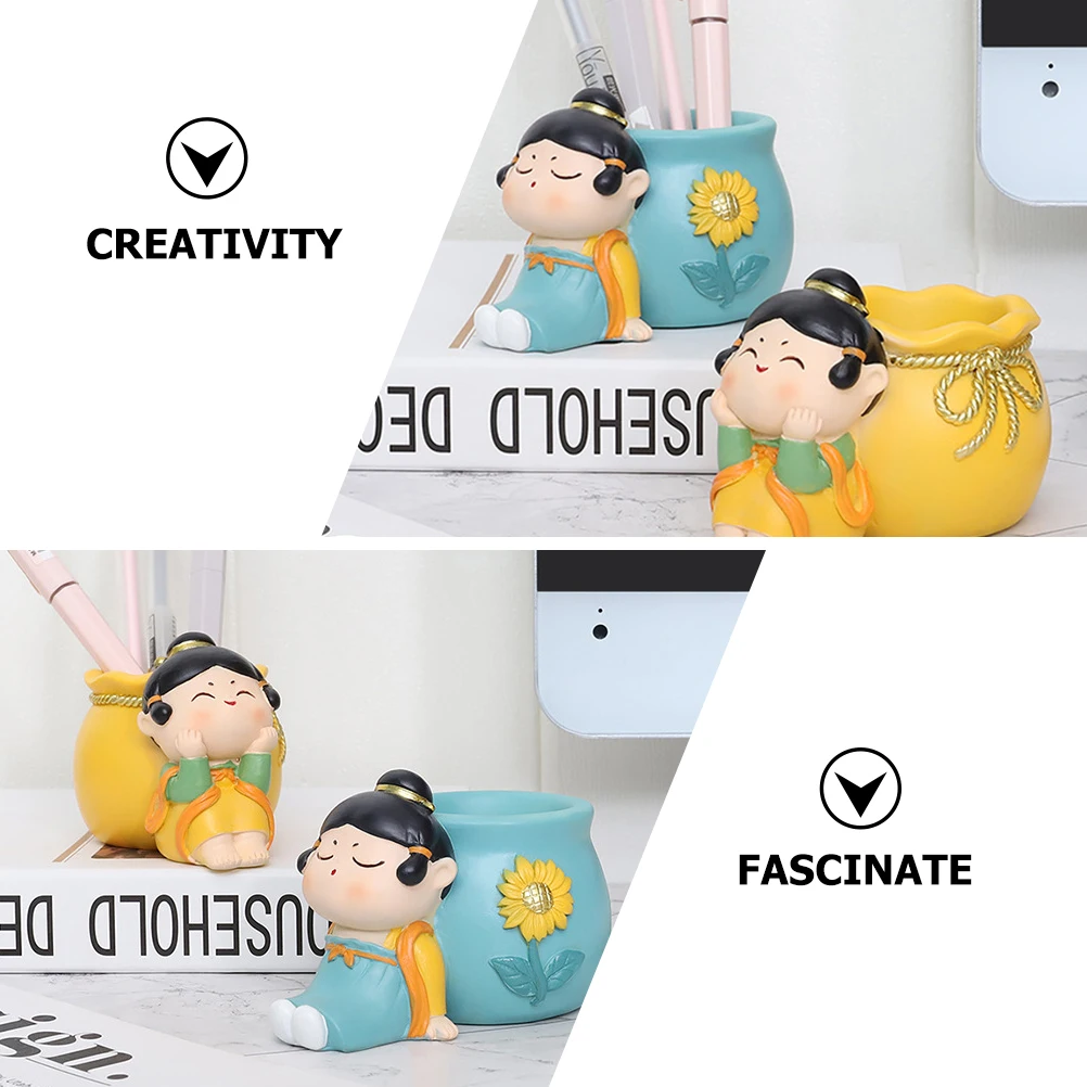 

Resin Pen Holder Cartoon Character Ornament Desktop Organizer Storage Pot Brush Pencil Cup Decorative Flowerpot
