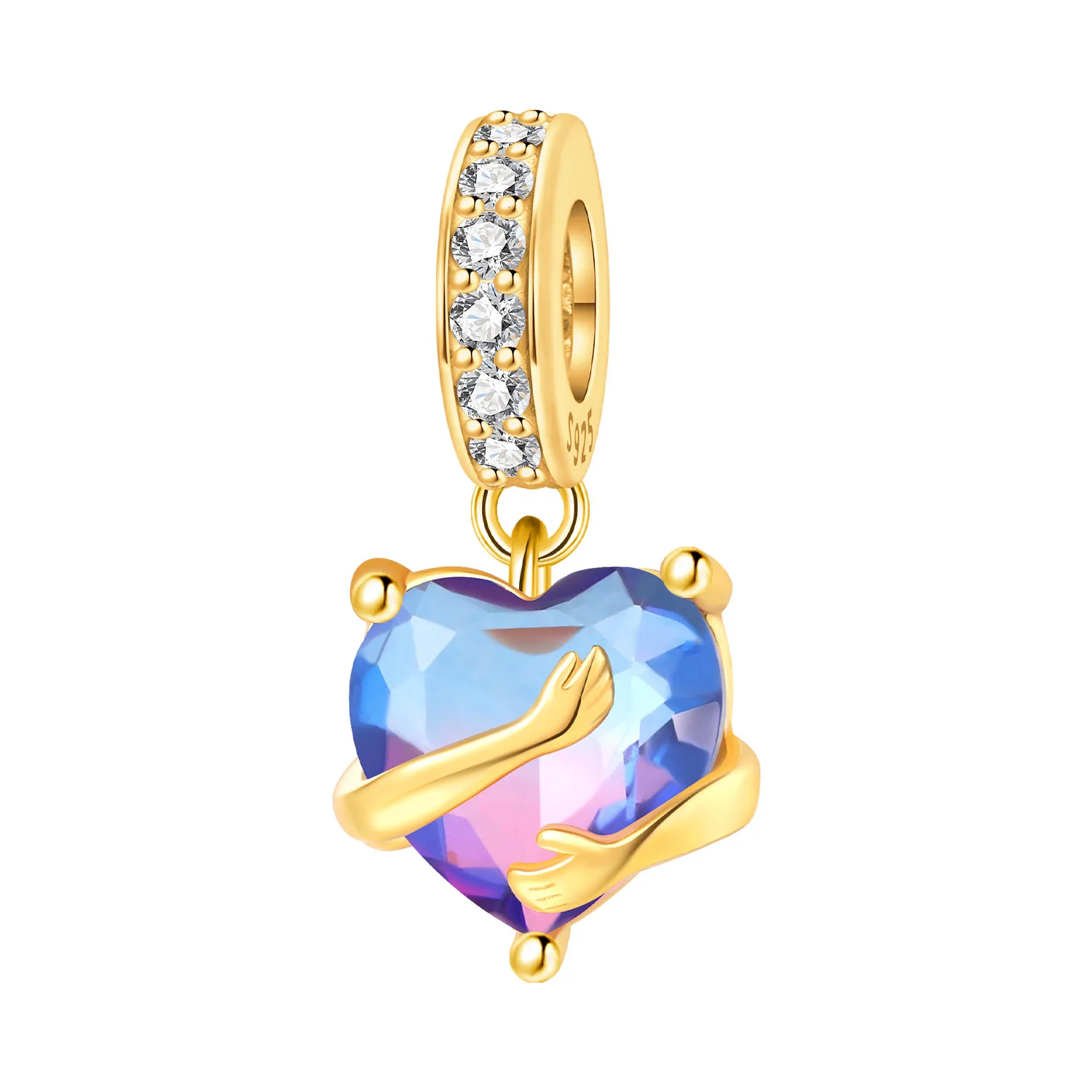 Orstarry 925 Sterling Silver Embracing Gradient Love Zircon Bead Original Pendants Bracelet Necklace Charm Jewelry DIY Gifts