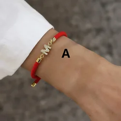 2025 Brand Fashion Initial Letter Charm Bracelet Women Pave Zirconia 26 A-Z Adjustable Rope Bracelet Women Jewelry Gift BZ004