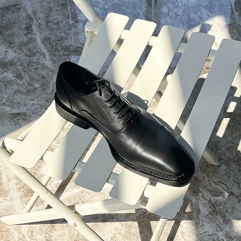 JINIWU 2026 Autumn Winter Men Square Toe Oxford Shoes Lace Up Gentle Formal Top Grain Leather Korean Style Men Shoes