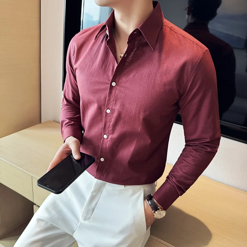 High-quality Men\'s Solid Color Shirt, 55% Cotton and 45% Linen, Breathable and Sweat-wicking Long-sleeve Shirt.M-4XL