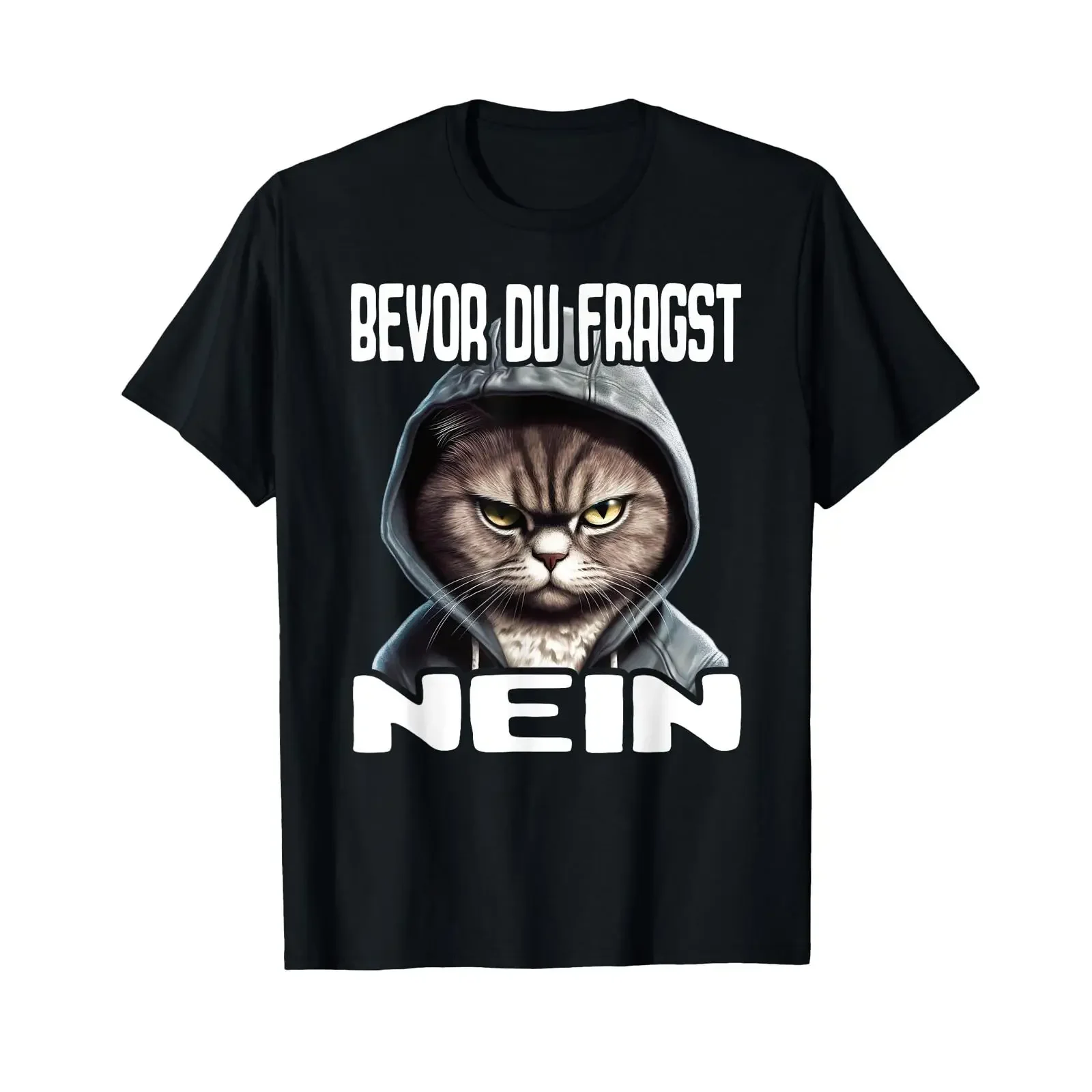 Katze sagt lustiges „Ich Bevor Du Fragst Nein“ T-Shirt, schwarz, Vintage-Look, lässiges Oberteil für den Alltag, dehnbar, Unisex, weich