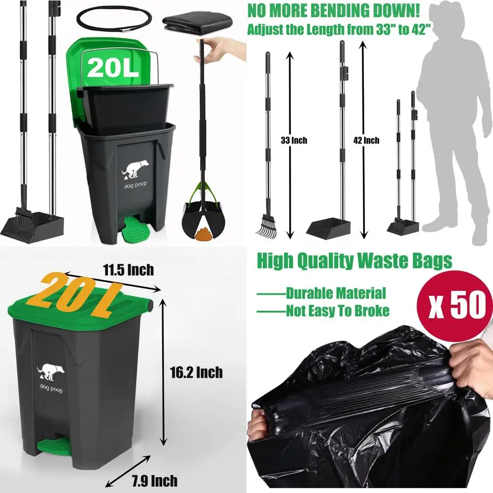 

Large Dog Waste Scooper - 20L Outdoor Yard Poop Trash Can with Removable Inner Liner and Step Feature for Pet Waste Management