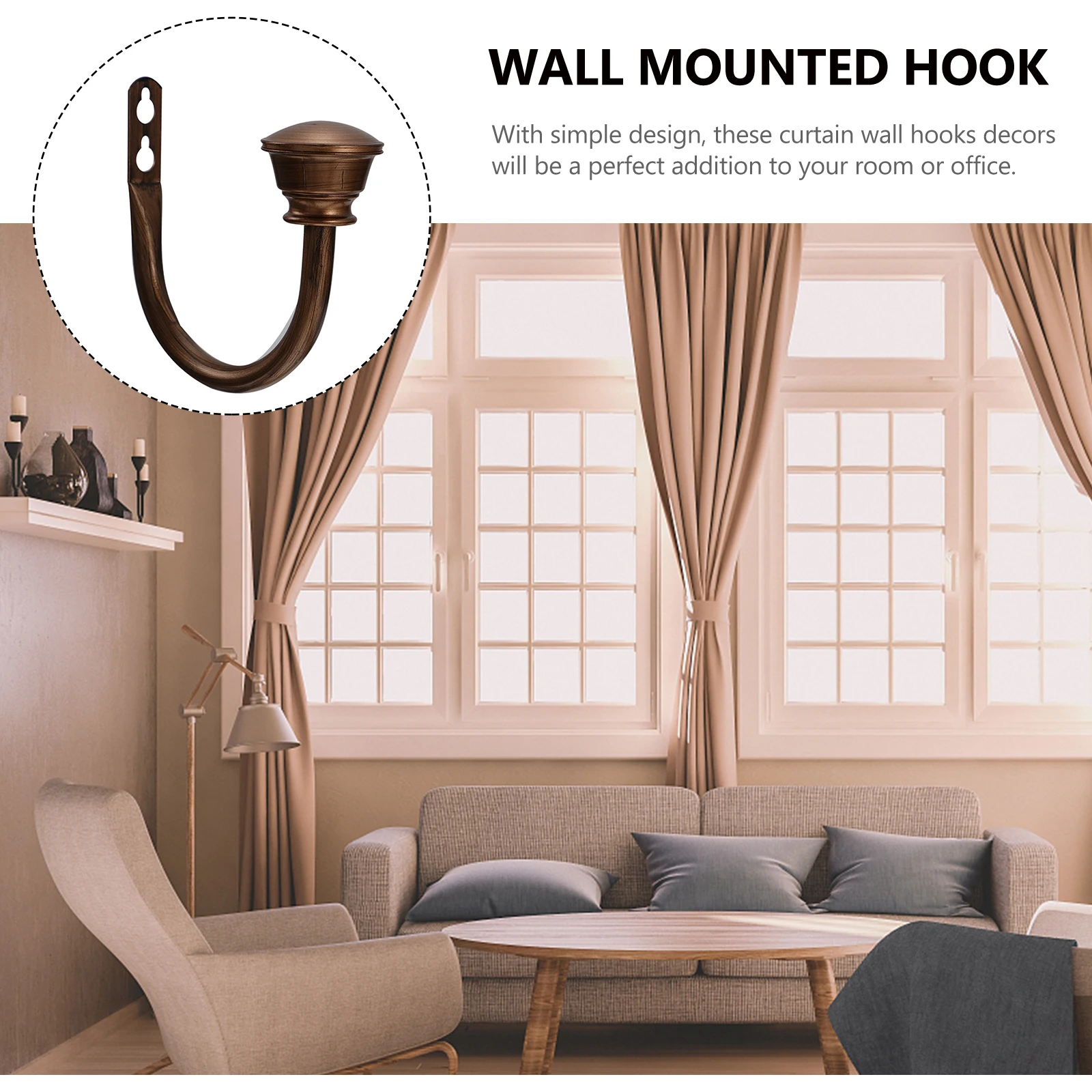 

2 Pcs Curtain Tie Back Hooks for Drapes Backs Heavy Duty Holdbacks Wall Curtains