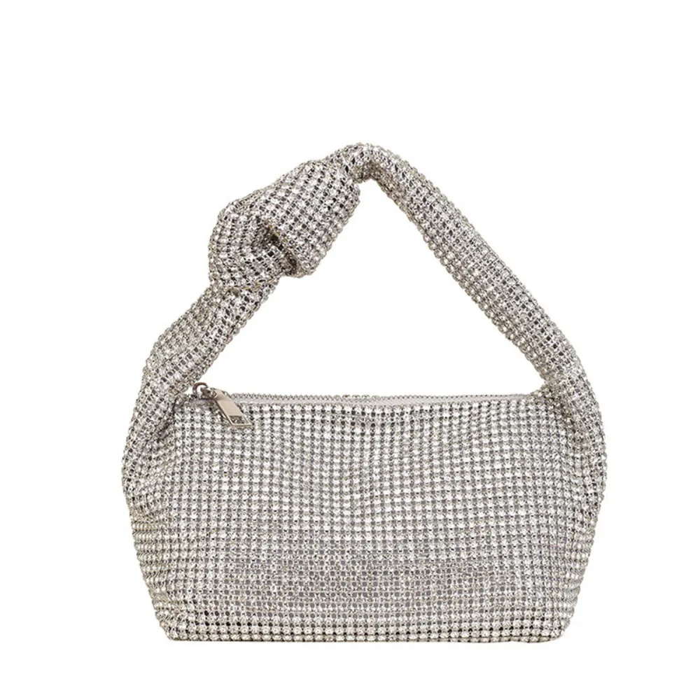 

Portable Shiny Full Rhinestones Dinner Bag Bling Crystal Rhinestone Banquet Bag Glitter Luxury Knot Handbag Party