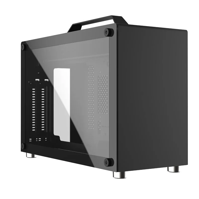 GU7 All Aluminum ITX Case, A4 Side Transparent Tempered Glass Chassis with Mesh Panel, Black Mini Desktop