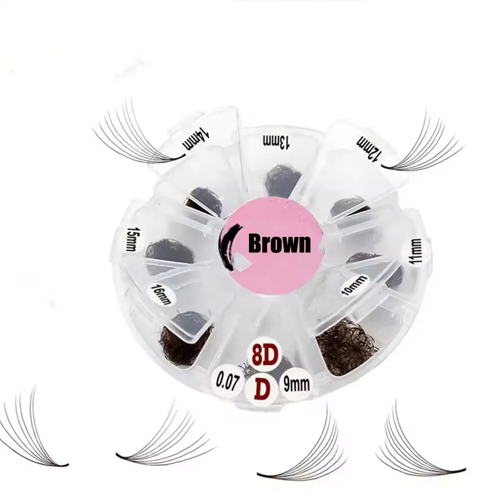 3D 5D 8D 10D 12D 1000Fans Brown Colored Premade Loose Fans 8-15 Thin Pointy Base Lash Extensions Mixed Russian Volume Lashes