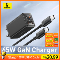 【New Sale】Baseus 65W USB C Charger GaN Charger Support QC PD Charge Portable Fast Charger For iPhone 17 16 15 Laptop Charger