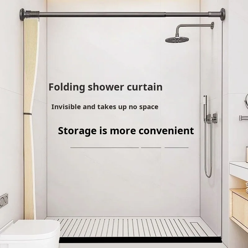 Bathroom Partition Folding Invisible Shower Curtain No Hole tallation Folding Shower Curtain