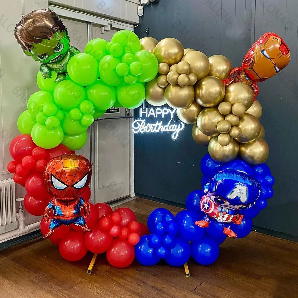 107pcs Avengers themed Iron Man Captain America Spider Man Hulk Balloon Set Children's Birthday Party Decorative Supplies