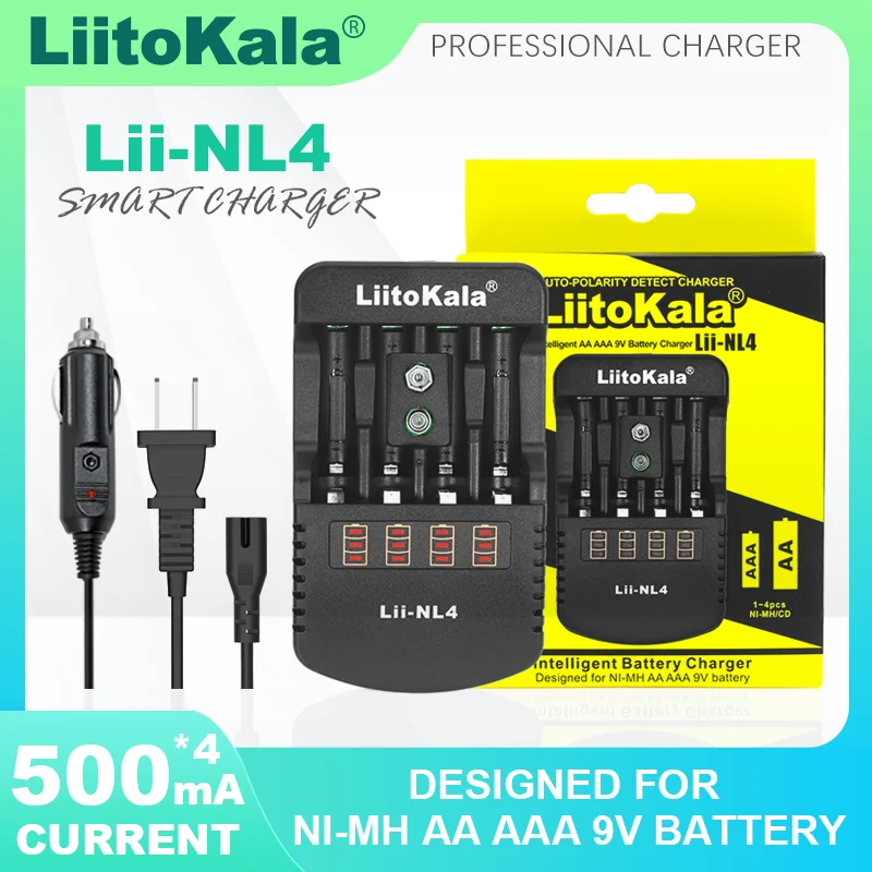 LiitoKala Lii-ND4 Lii-NL4 NiMH/Cd 1.2V AA AAA Recharge Bateery Charger and Test Battery Capacity 9V Batteries US EU UK Plug