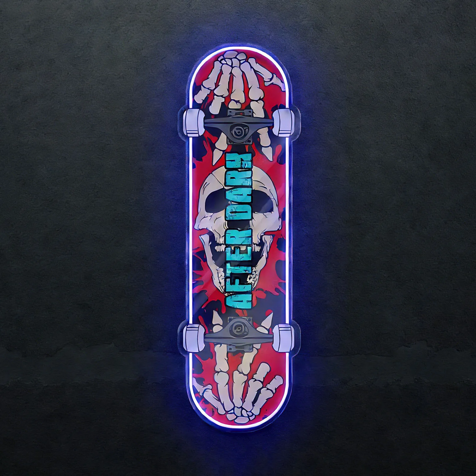 Skull Skateboard Neon Sign,Skeleton Hands And Skull Theme Neon Sign,Perfect For Skate Shops,Teen Rooms,Game Zones