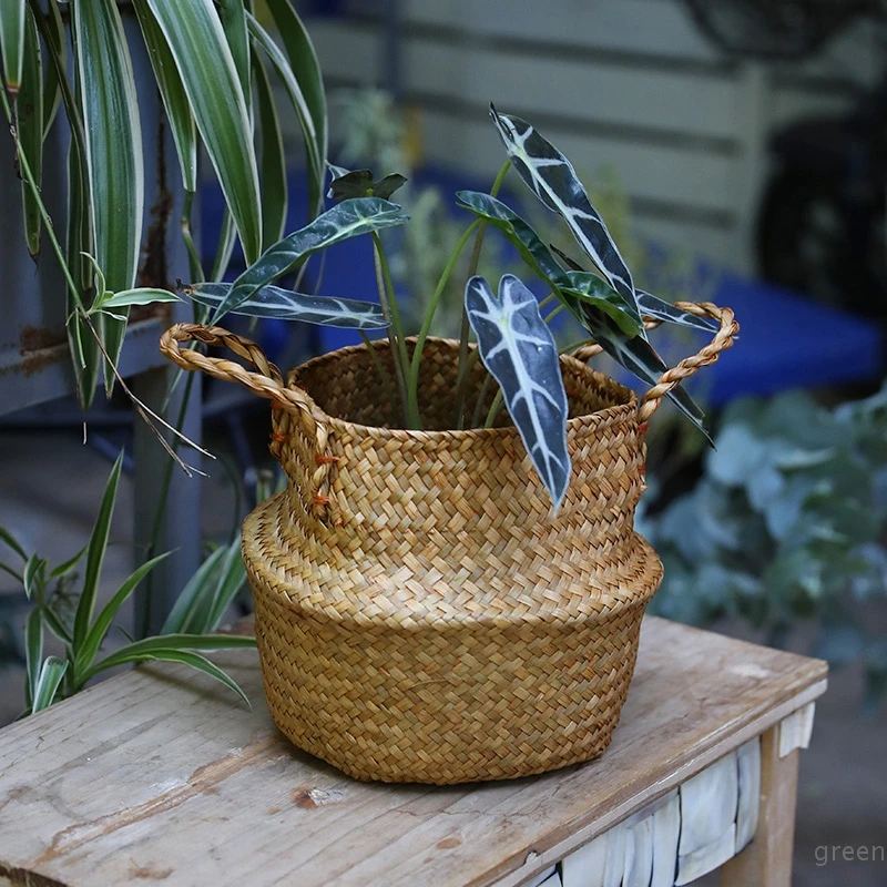 Nordic Flower Basket Handmade Flower Pot Grass Woven Plant Pot Planter Basket Straw Weaving Grow Bag Containers Indoor Floor Use