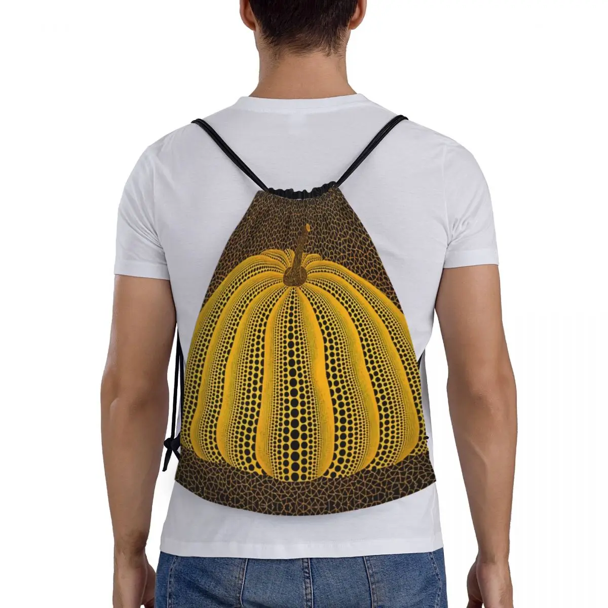 Yayoi Kusama Abóbora Drawstring Bag para Homens e Mulheres, Mochila de Ginástica Desportiva Portátil, Mochilas De Treinamento De Arte Abstrata