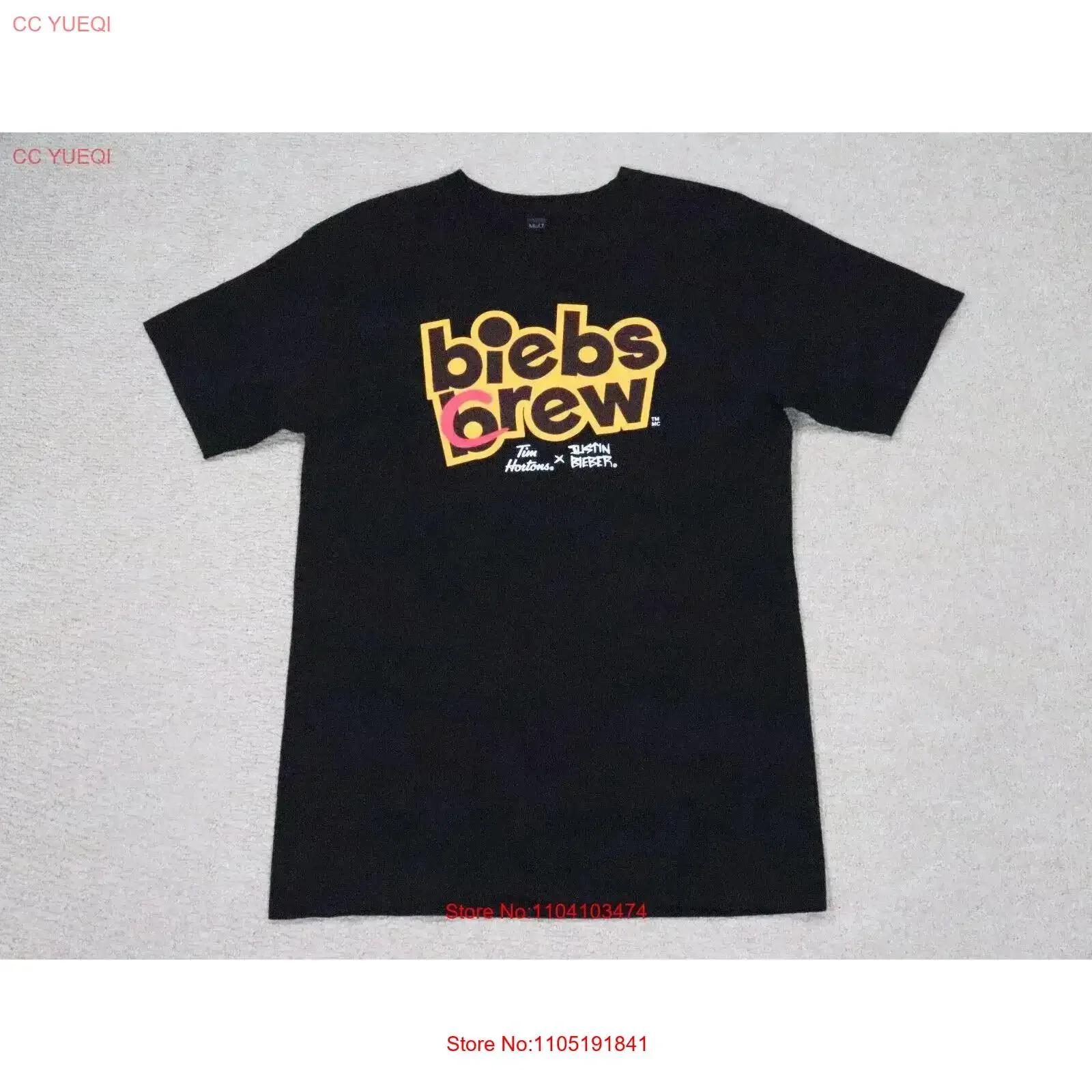 جاستن بيبر x تيم هورتونز تي شيرت الكبار متوسطة Colab Biebs طاقم كندا القهوة خمر غسلها الشارع الشهير عادية امتدت