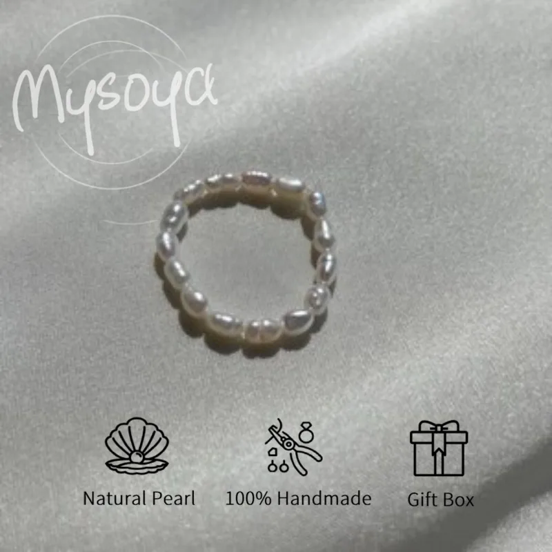 

MYSOYA белое/розовое кольцо с пресноводным жемчугом в форме риса 2-3 мм с подарочной коробкой для нее/нячего дня рождения/свадьбы/Рождества/юбилейного подарка
