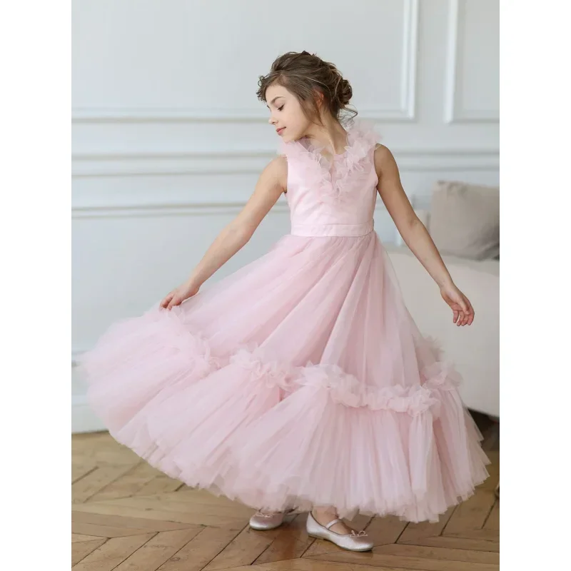 

Flower Girl Dresses for Weddings V-neck Sleeveless A-LINE Floor-Length Princess Dress for Bridesmaid First Communion Pageant