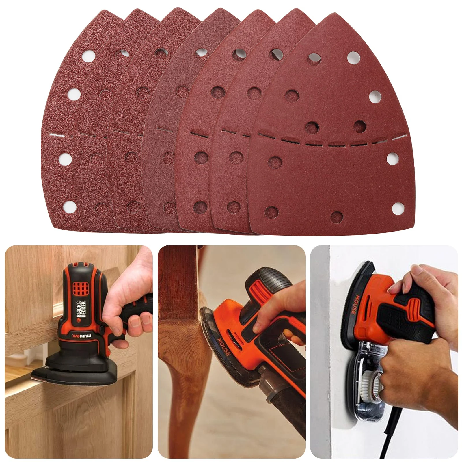 Kit di carta vetrata per Mouse con gancio e anello da 105x150x150MM 70 pezzi per Multi-levigatrici 10 pezzi ciascuno grana assortita 40-320 per la molatura del metallo