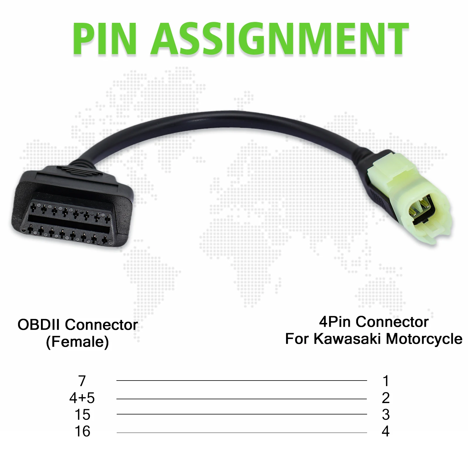 Obd2 Adapter Fit for Kawasaki Motorcycle 4 Pin to 16 Pin OBD Diagnostic Cable,for Z250/Z650/Z1000/ER6N/EX650F/Ninja400 Motorbike