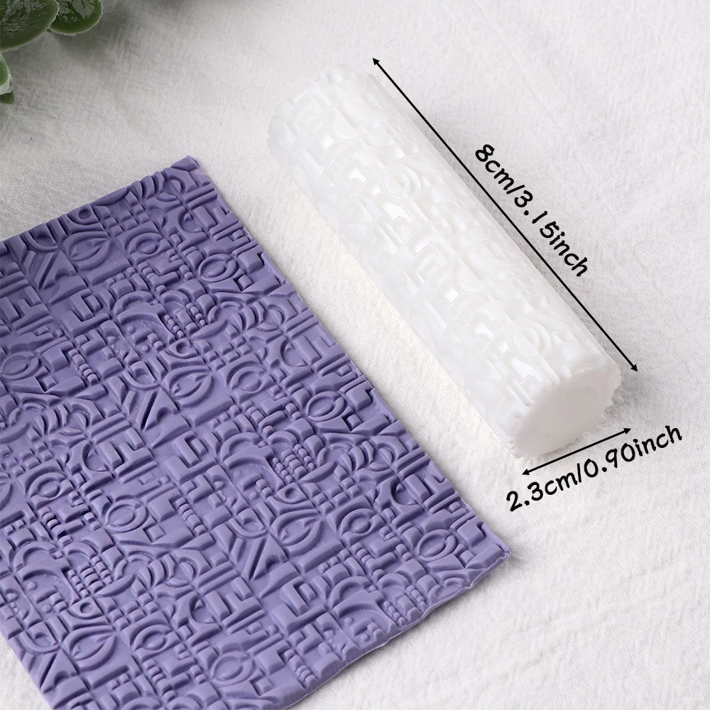 Soft Pottery Brushed Texture Roller Complex Geometry Symbols Texture Polymer Clay Mold Fondant Rolling Pin DIY Earrings Pendant