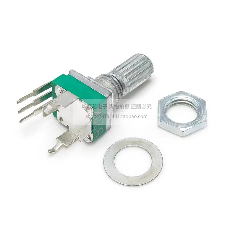 （100PCS）RK097 single potentiometer vertical bent foot with bracket handle 15mm non-gear 3-pin B5K10K20K50K100K