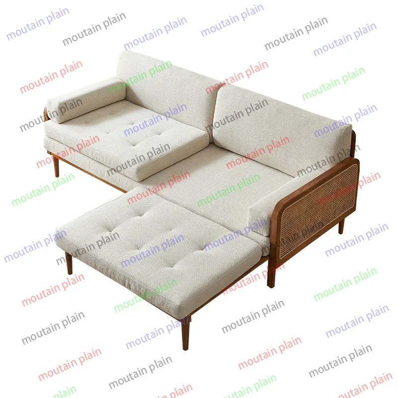 small household, rattan sofa, Japanese-style solid wood sofa bed sitting and sleeping room