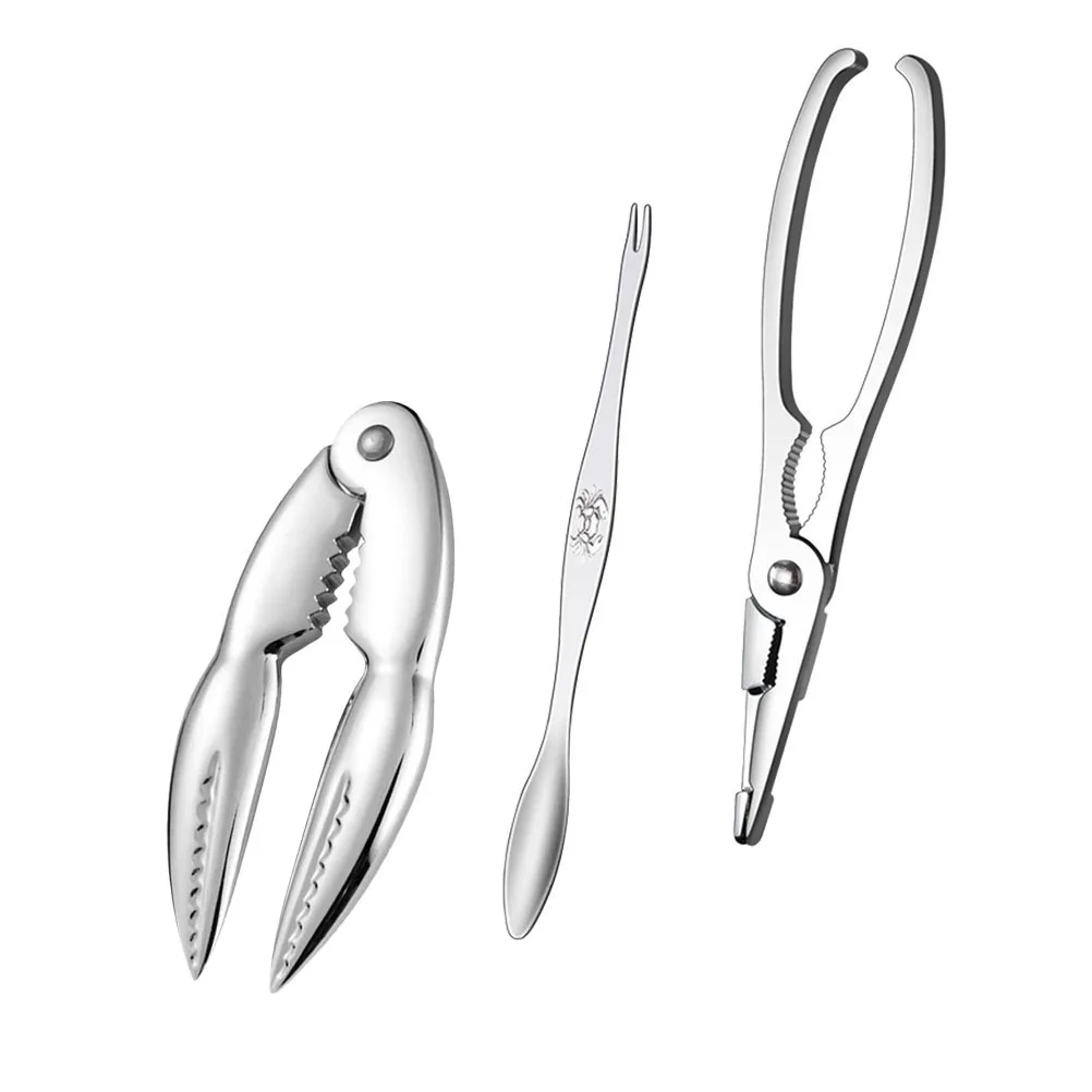 

3Pcs Crab Eating Kit High Hardness Strength Comfortable Handle for Crab Clamps Nuts Walnuts Silver Seafood Eating Tools