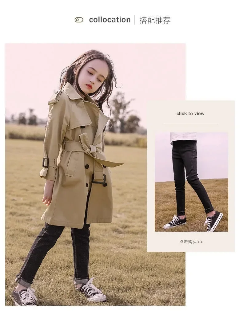 Spring Autumn Cotton Kids Girls Long Trench Coats Fashion England Style Windbreaker Jacket For Girls Cott Children Clothing