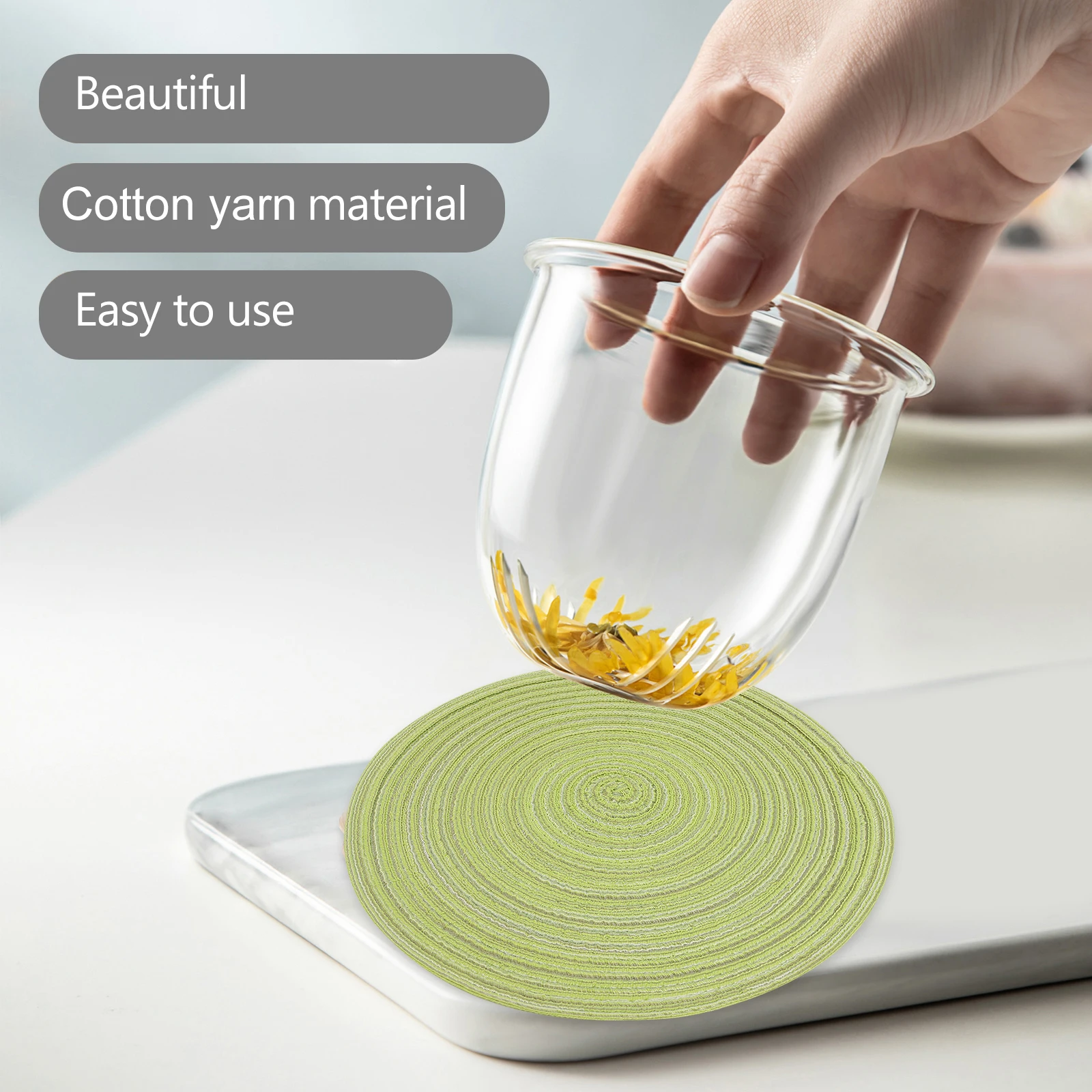 

5pcs Woven Placemat Heat-Resistant Non-Slip Coaster For Dining Coffee Table Accessories Round Table Mat Cup Pad Drink Coasters