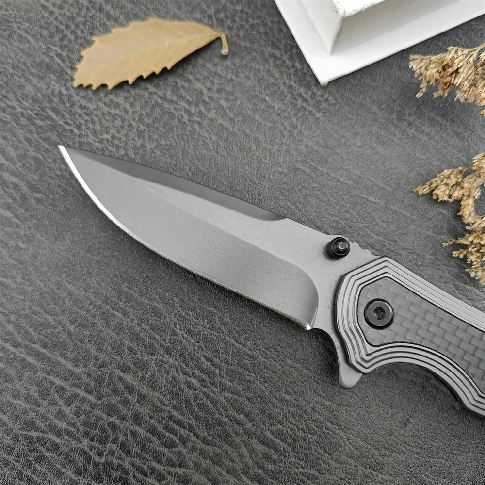 KS 8310 Pocket Folding Knife 8Cr13Mov Blade 420 Steel Inlay Charcoal Fiber Handle Outdoor Camping Knife Tactical Military Tools