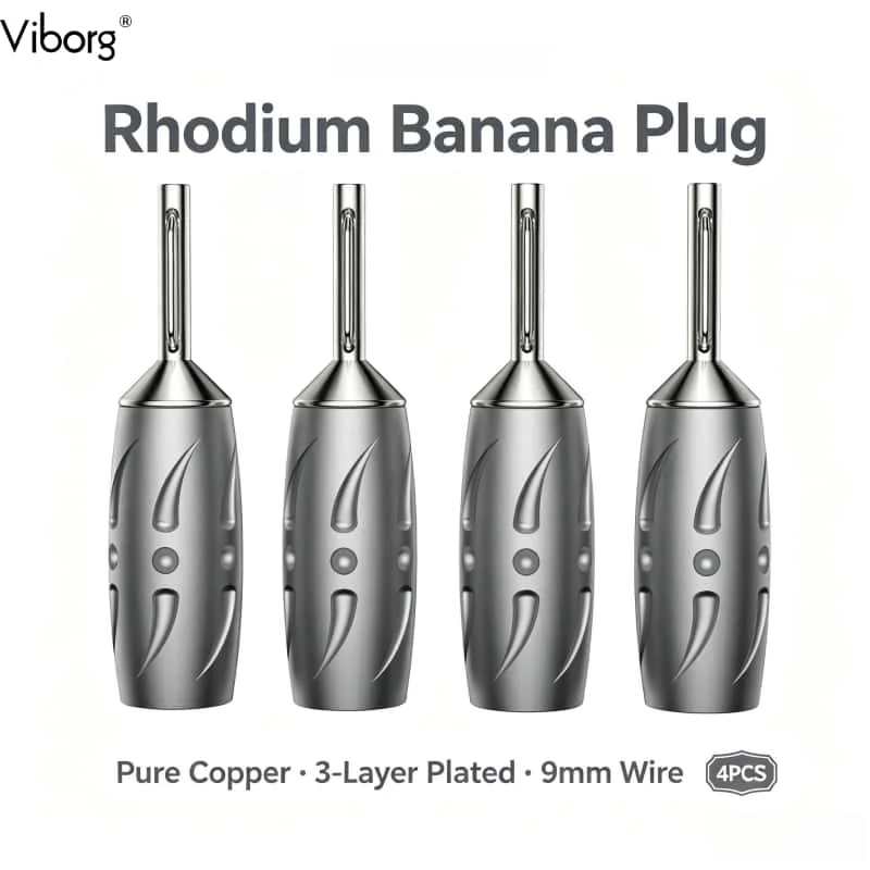 4xViborg VB402R Pure Copper Rhodium Plated Banana Connector Pure Copper Hi End Banana Plug for Speaker Cable