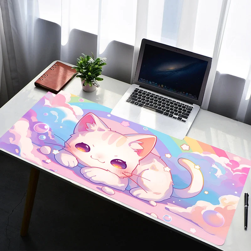 Mouse Pad Laptop Rubber Extended Desktop Mat Computer Gamer Cartoon Mousepad PC Gaming Accessories Cute Cartoon Cat Keyboard Pad