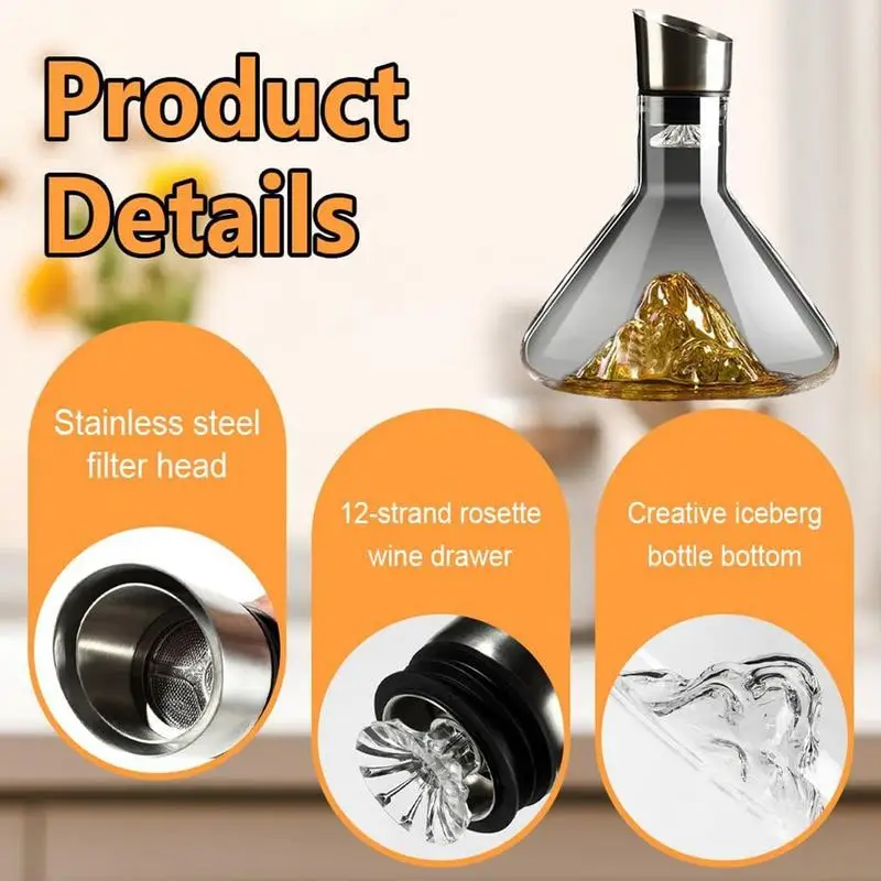 Iceberg ويسكي إناء نبيذ 1500 مللي خالية من الرصاص كريستال مدفق نبيذ Carafe سميكة موزع النبيذ مهوية وعاء بار الملحقات