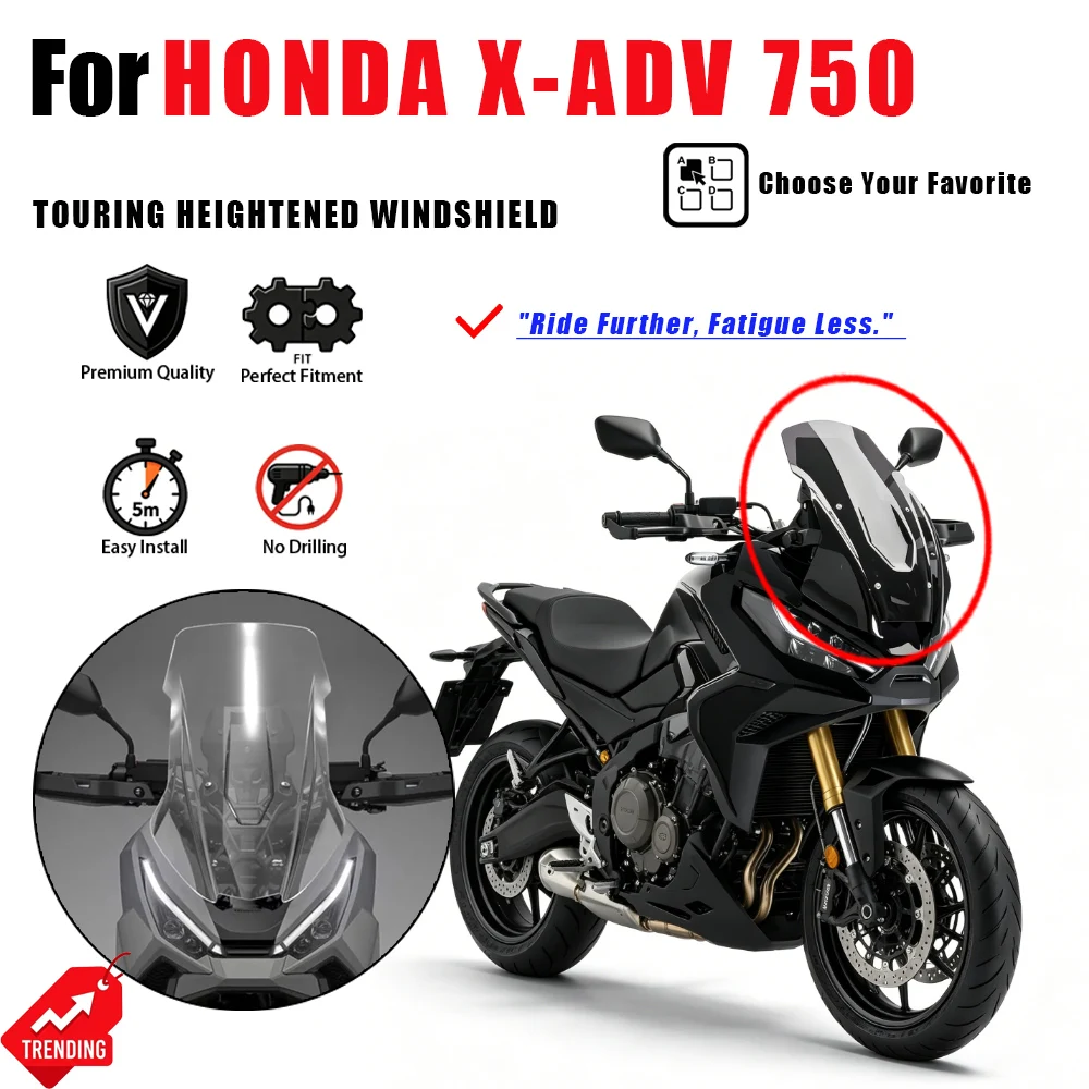 For Honda X-ADV 750 2021-2025 Tall Windshield Heightened Windscreen Parabrisas Parabrezza Moto Accesorios Deflector Parts