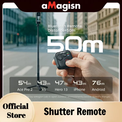 Imagen 1 del producto aMagisn Mando a distancia Bluetooth de 50 m para Insta360 X5 / X4 Air / Ace Pro 2 Cámara GoPro Hero 13 12 Controlador de obturación para iOS y Android