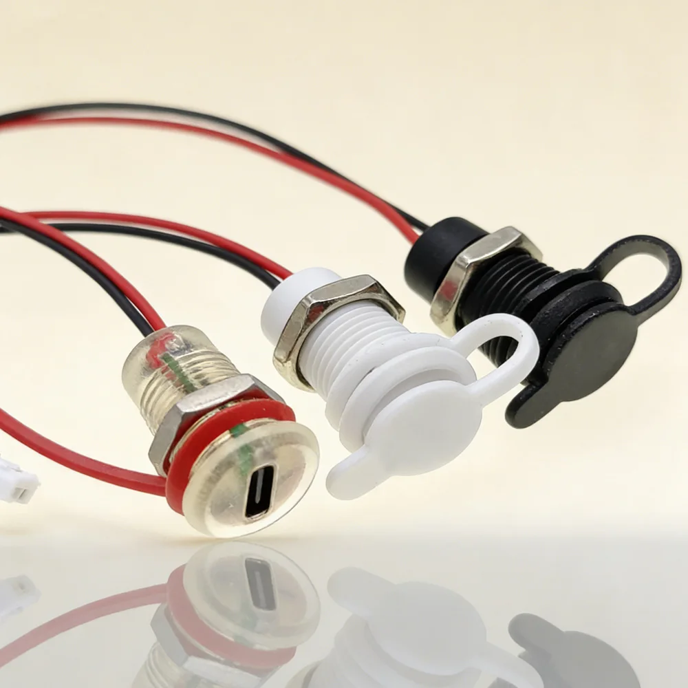 2Pin 4Pin Type-C LED Lamp female waterproof connector JackUSB C high current charging socket with nut snap lock plate