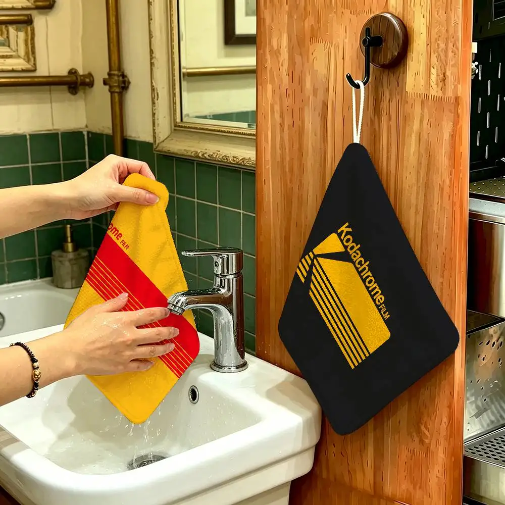 K-Kodak Retro Camera Polyester Cotton Hand Wiping Towel with Hanging Loop, Lightweight for Home and Commercial Use