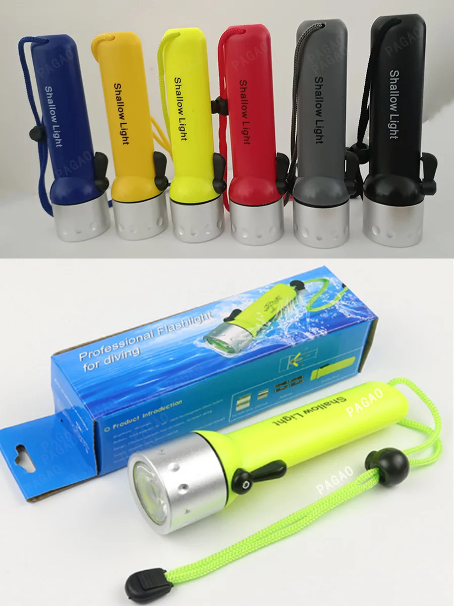 Diving Flashlight AA Battery Powered Mini Portable Underwater Illumination Light Waterproof Outdoor Long Range Torch