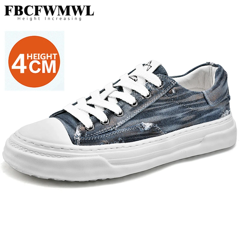 

Fashion Elevator Canvas Shoes New Skatebaord Shoes Pigskin Inside Comfortable High Quality Height Increasing 4cm Casual Shoes