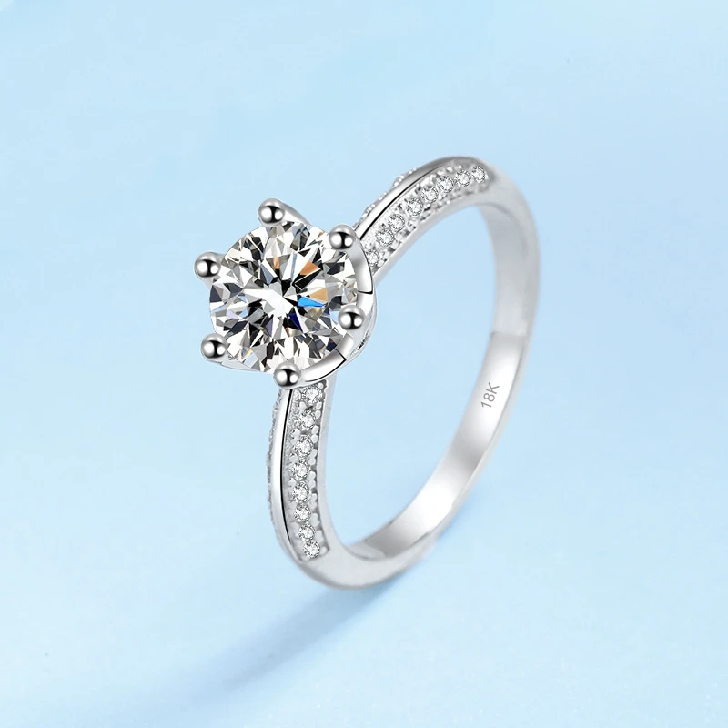 

Women Wedding Band 18K White Gold Six-prong Setting Engagement Rings 0.5/1CT Moissanite Diamond Girl Friend PT950 Birthday Gift