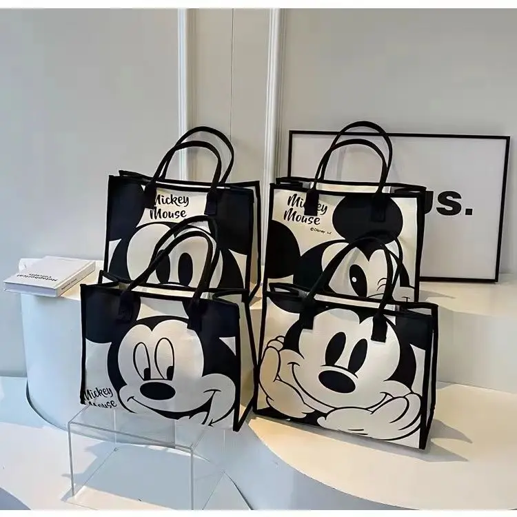 Disney Mickey Mouse Large Capacity Canvas Bag Women\'s Summer New Fashion Commuter Tote Bag Cartoon Print Shoulder Bag Mommy Bag