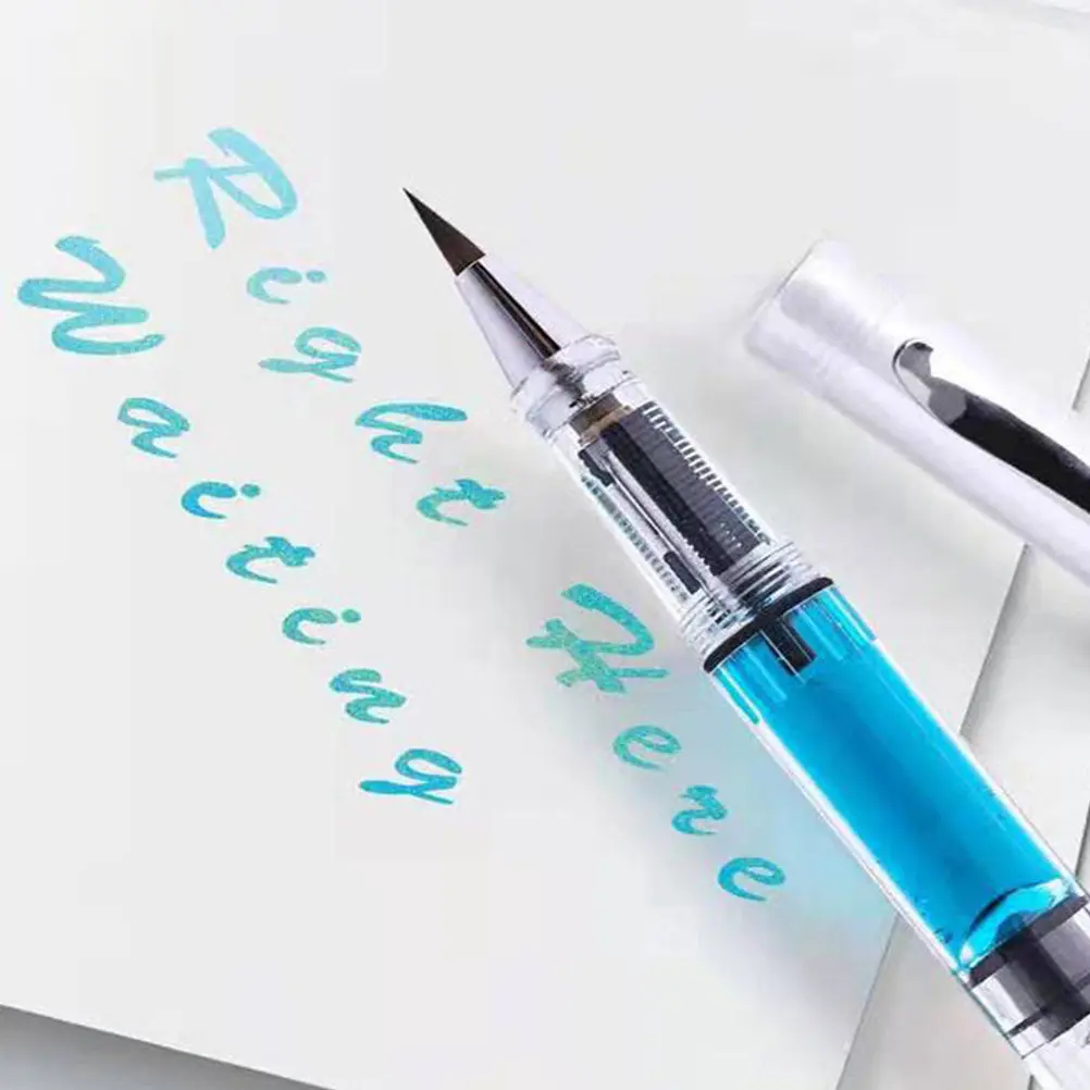 4Pcs Steel Nib Brush Pens Refillable Transparent Body Smooth Grip Calligraphy Watercolor Drawing Writing Ink Pens