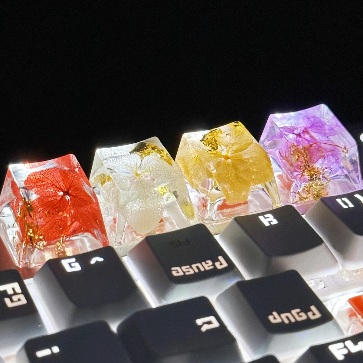 4Pcs Translucent Flower Keycap Cross Shaft Manual Key Caps