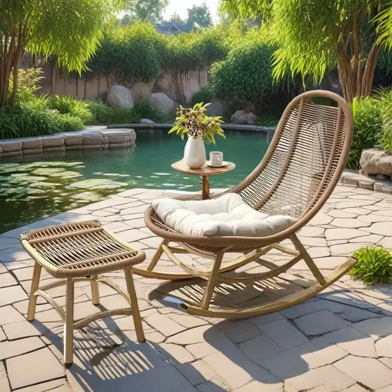 

Household nap rocking chair Balcony leisure rocking chair Outdoor courtyard rocking chair Outdoor rattan lazy